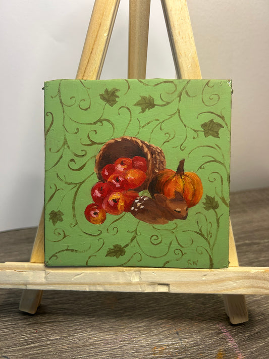 "Autumn Whimsy (September)" - oil on 4x4inch canvas panel