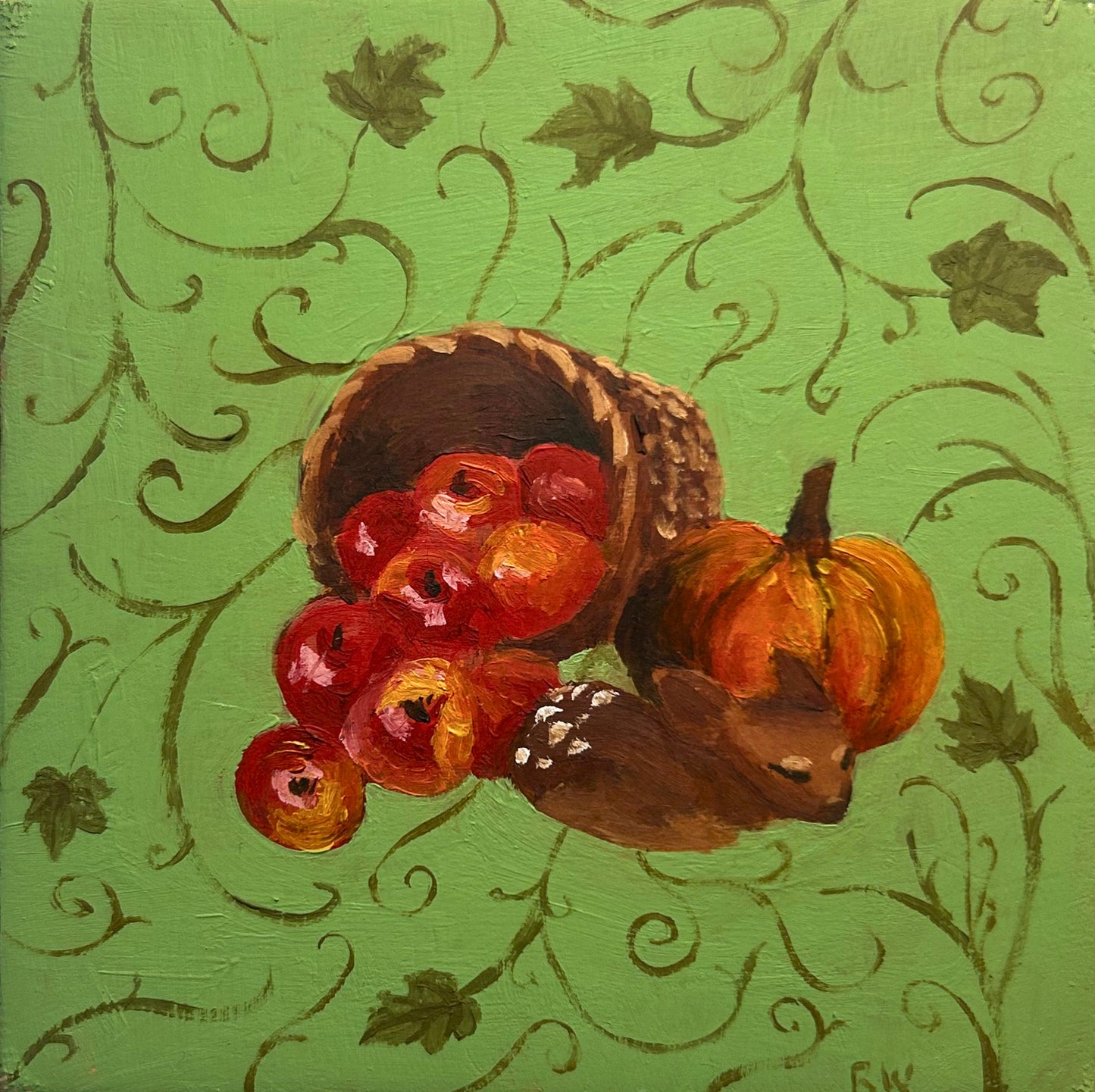 "Autumn Whimsy (September)" - oil on 4x4inch canvas panel