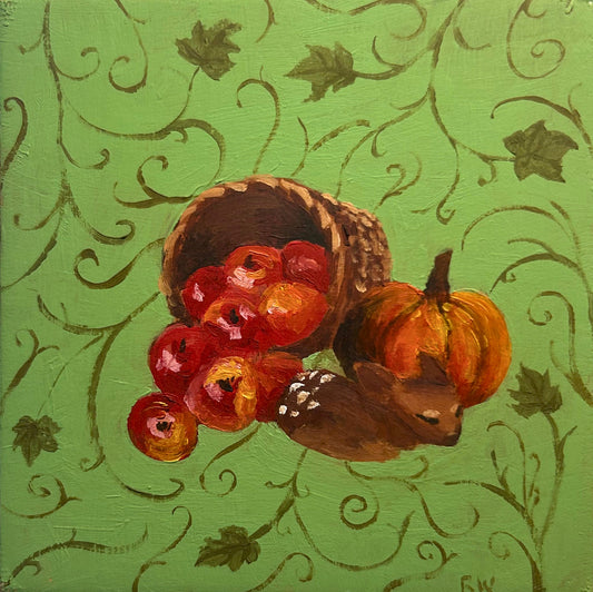 "Autumn Whimsy (September)" - oil on 4x4inch canvas panel