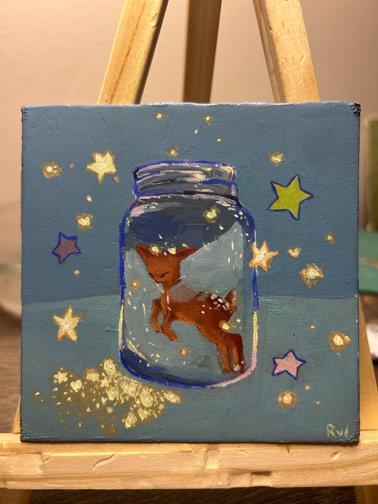 "Deer in a Jar (January)" - oil on 4x4inch canvas panel